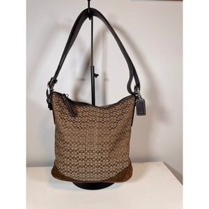 Coach Signature Jacquard Satchel Handbag Brown Canvas No. F0732-F10944